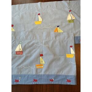 2 Pottery Barn Kids Blue Sailboat Fish Blue Valances Lined Curtains 17"x43"